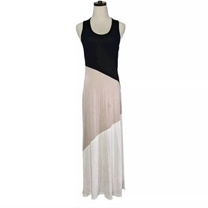 Calvin Klein Black Beige  Colorblock Stretch Shirt Summer  Jersey Maxi Dress, S